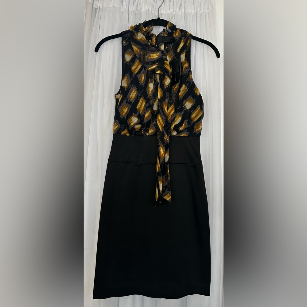 NWT BCBGMaxAzria Silk Woven Black Midi Dress Size 0